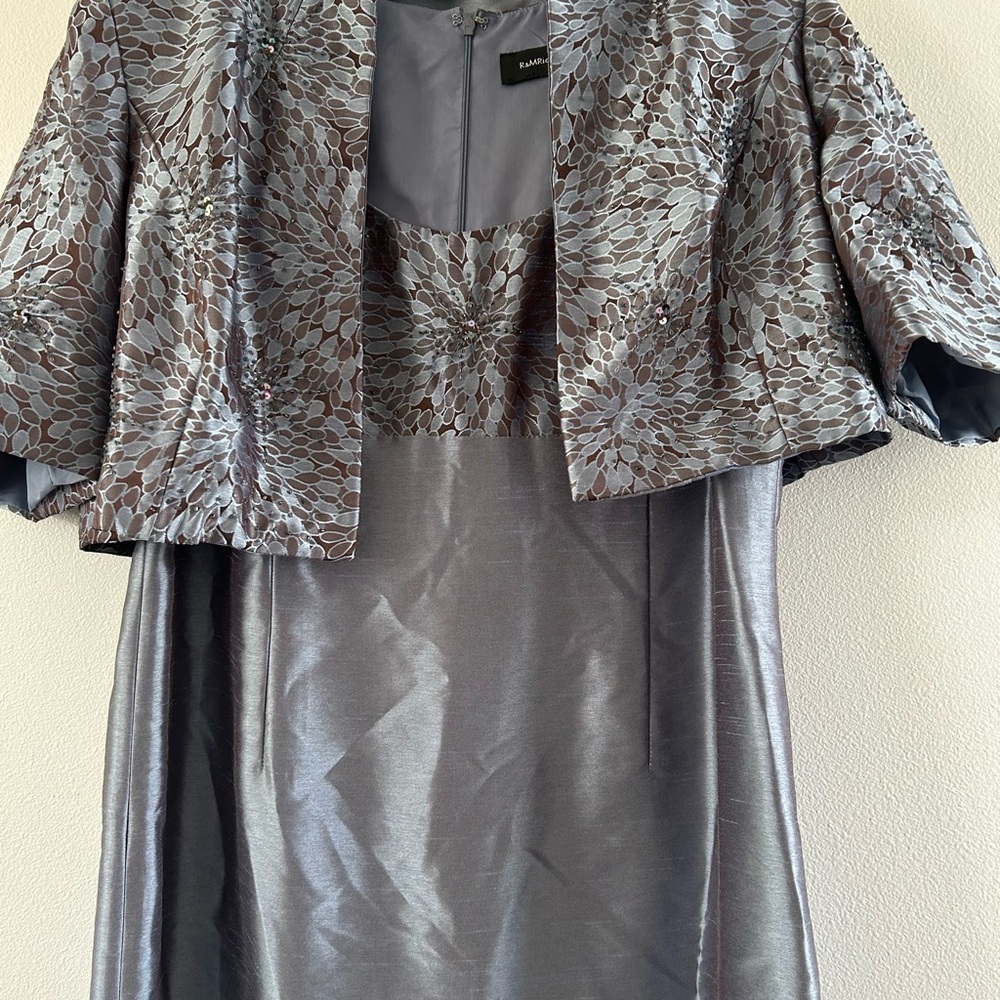 R & M Richards Silver Wedding Dress with Jacket